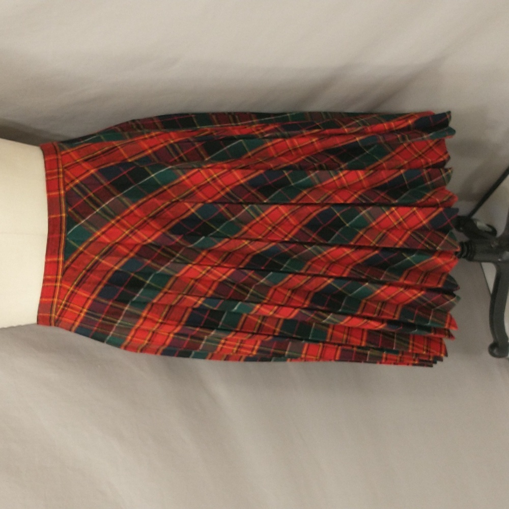 Vintage Pleated Plaid Skirt Woven Wool Look 36 Waist sz 16/18 See Measurements